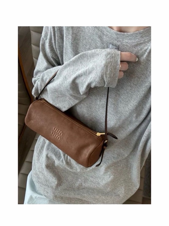 Miu Miu Handbags - MiuMiu Brown Pebbled Leather Cylinder Crossbody with Gold-Tone Zip